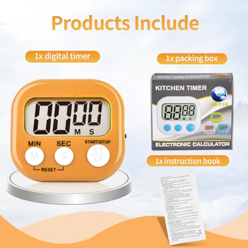 4 Pack Orange Digital Kitchen Timer Magnetic Digital Timer with Big Display Loud Ring Cooking Timers for Cooking (4 Count)