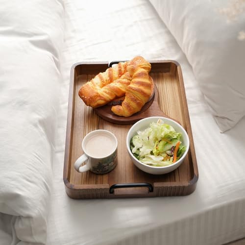Acacia Wood Serving Tray with Metal Handle