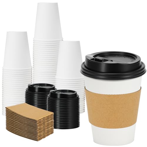50 Pack 12 oz Disposable Coffee Cups With Lids and Sleeves (50 Count)