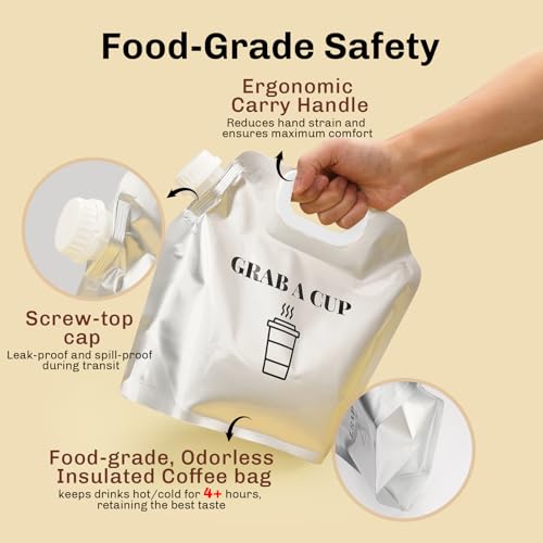 10 Pack Disposable Coffee Dispensers with Handle Coffee Box Cold Hot Beverage Dispenser COFFEE Carrier with Handle Take Out Camping Water Storage Containers Water Bag for Hiking (10 Count)
