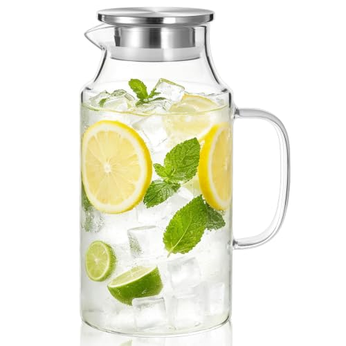 Short 67.6 oz Glass Pitcher with Lid and Handle