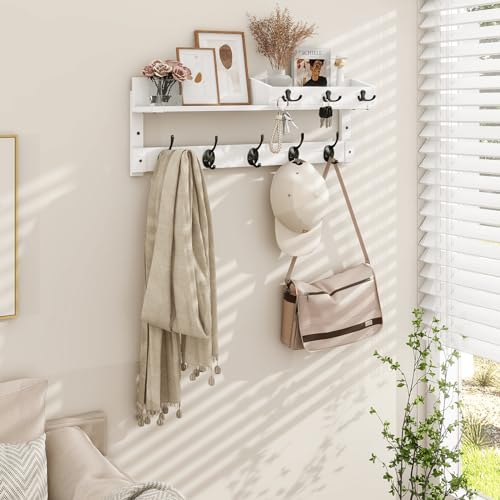 Coat Rack Wall Mount with Hooks and Mail Holder