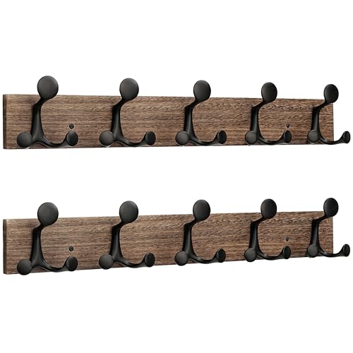 24 Inch Wood Burnt Coat Rack Wall Mount with 5 Triple Hooks (2 Count)
