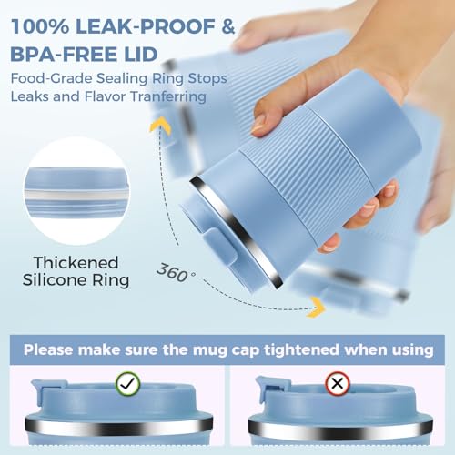 13 oz Stainless Steel Insulated Travel Coffee Mug with Fip Lid Bulk 2 Pack (2 Count)
