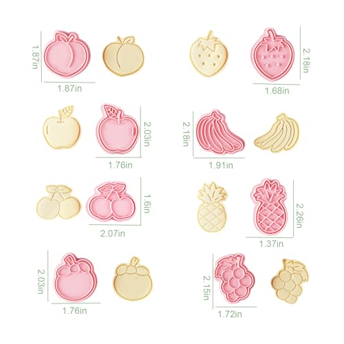 8Pcs Fruit Cookie Cutters Set 3D Plastic Biscuits Mold for Baking (8 Count)