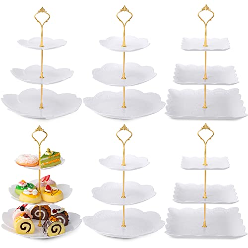 6 Pack 3 Tiered Serving Tray White Plastic Dessert Tower