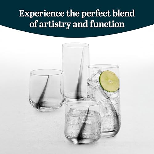 Ascent Black Ribbon Tumbler and Rocks Drinking Glasses Set of 16 (16 Count)