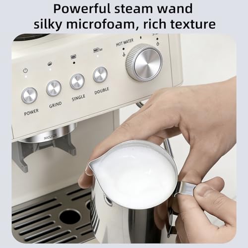 2026 Upgrade) 15 Bar Espresso Machine with Built-in Anti-Clog Coffee Grinder, Expresso Coffee Machines with Milk Steam Wand/Frother/Tamping Tools,Espresso Maker with Grinder for Lattes-Almond
