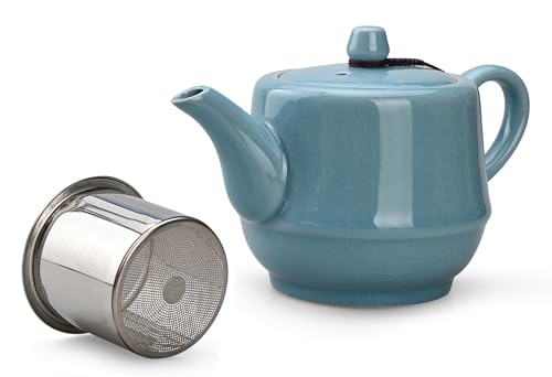 Ceramic Teapot with Infuser for Tea Coffee Milk as Gift Sky Blue