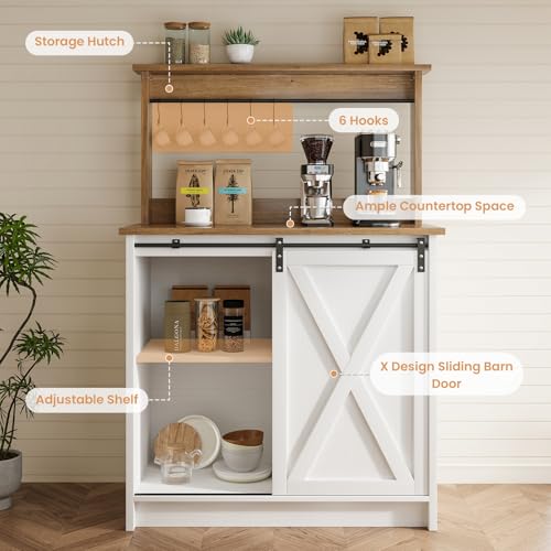 31" Farmhouse Coffee Bar Cabinet with Storage Hutch