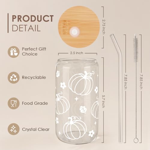 Pumpkin 16oz Can Glass Tumbler with Acrylic Lid & Straw