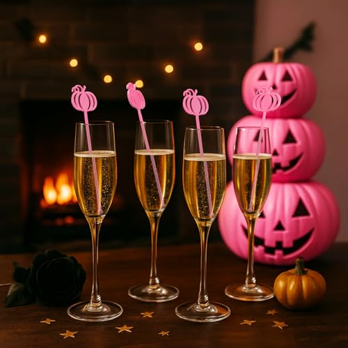 30 Pcs Halloween Swizzle Sticks Pink Pumpkin Fall Drink Stirrers