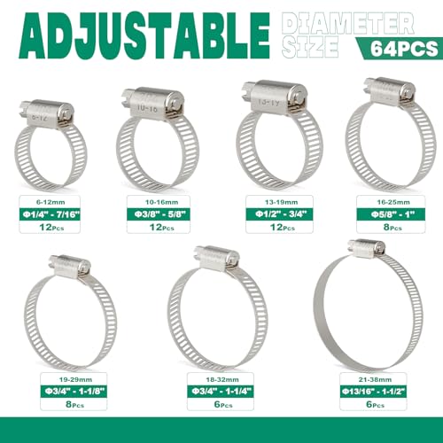 64PCS Hose Clamps Assortment Kit