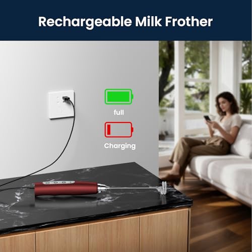 Milk Frother Wand Rechargeable Handheld Electric Whisk 3 Speed Adjustable