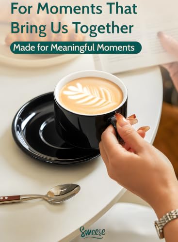 8 Ounce Stackable Cappuccino Cups with Saucers and Metal Stand (4 Count)