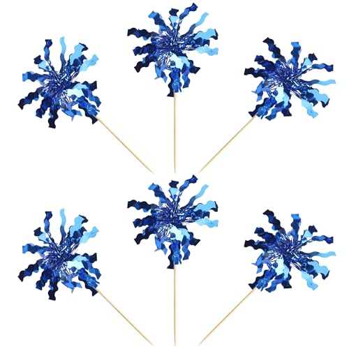 30 PCS Foil Firework Cupcake Toppers Sparkle Tinsel Cupcake Picks Happy Birthday Cake Toppers Drink Stirrers Cocktail Fruit Toothpicks for Baby Shower Birthday Party Decorations Supplies Dark Blue (30 Count)