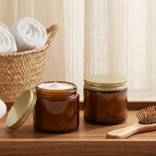 48 Pack 2 OZ Small Amber Glass Jars with Gold Metal Lids (48 Count)