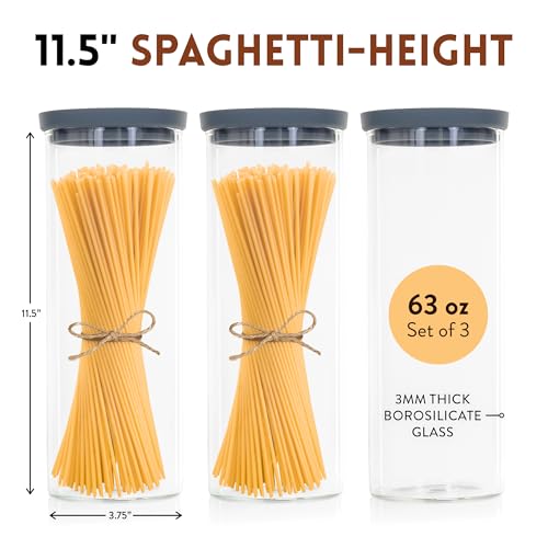 Glass Spaghetti Kitchen Storage Containers with Airtight Silicone Lids (3 Count)