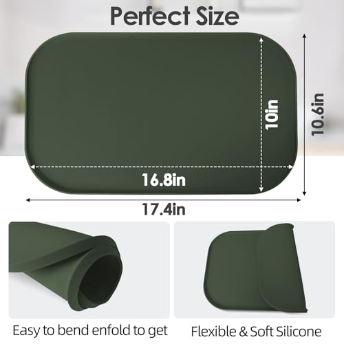 Silicone Coffee Maker Mat with Lip for Countertops 17.4''x10.6'' Dark Green
