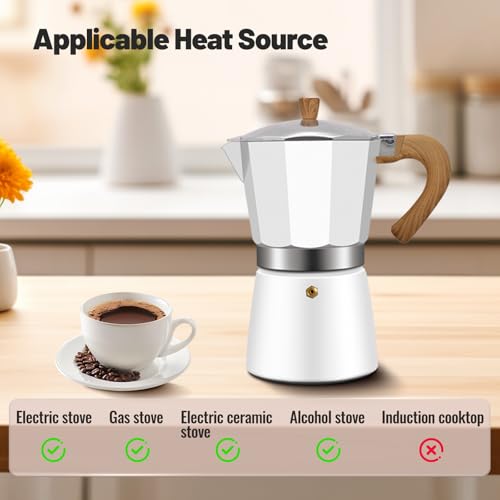 12 Cup Aluminum Moka Pot Classic Stovetop Espresso Coffee Maker 600ml 20oz Coffeemaker Percolator Mocha Express Preferred Cafe Makers for Italian and Cuban Café Brewing White