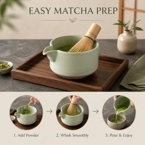 Matcha Traditional Porcelain Tea Bowl with Pour Spout