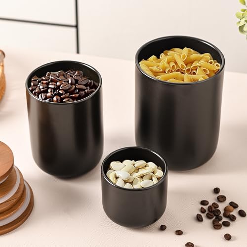 Black Ceramic Canister Set with Bamboo Lids