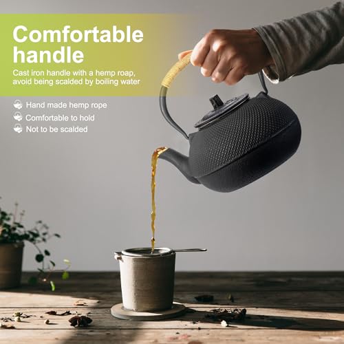 Japanese Tetsubin Cast Iron Teapot Tea Kettle pot with Stainless Steel Infuser for Stovetop Safe Coated with Enameled Interior 30 oz