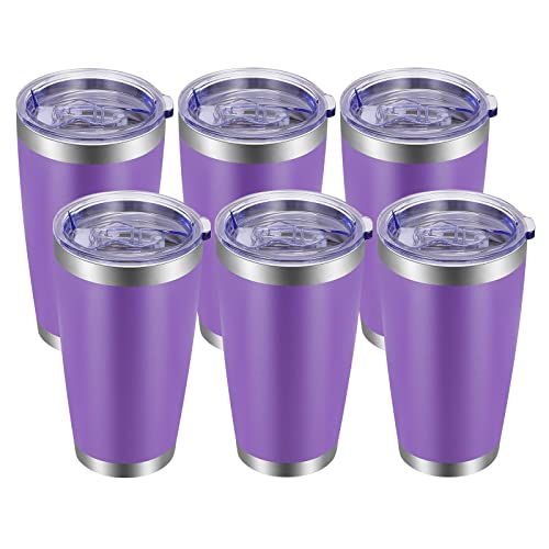20oz Tumbler with Lid and Straw Stainless Steel Tumbler Cup Bulk Vacuum Insulated Double Wall Travel Coffee Mug Powder Coated Coffee Cup (6 Count)