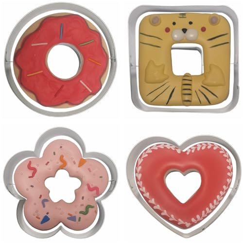 Linzer Cookie Cutters Set Stainless Steel 4Pcs（Round+Square+Heart+Flower） (4 Count)