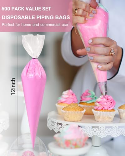 500 Pack 12 Inch Disposable Tipless Piping Bags for Cake Decorating