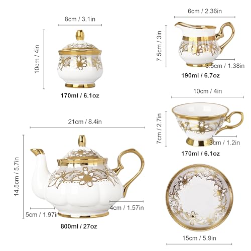 21 Pieces Royal Floral Porcelain Tea Set with Sugar Bowl Creamer