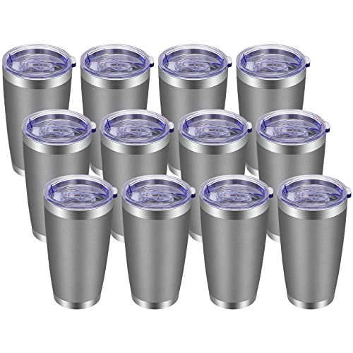 20oz Tumbler with Lid and Straw Stainless Steel Tumbler Cup Bulk Vacuum Insulated Double Wall Travel Coffee Mug Powder Coated Coffee Cup (12 Count)