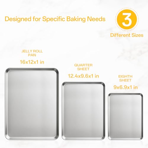 3 Pack Heavy Duty Stainless Steel Baking Sheet Set (3 Count)