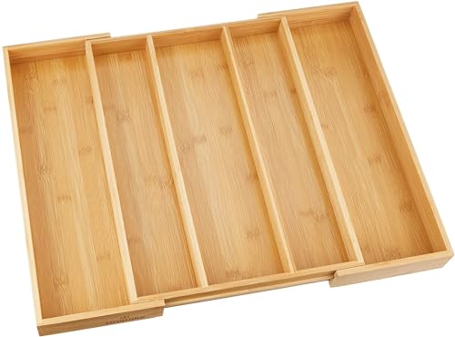 Bamboo Expandable Kitchen Drawer Organizer Silverware Utensil Tray