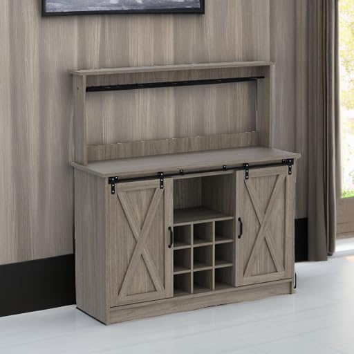 47" Farmhouse Coffee Bar Cabinet with Storage Hutch