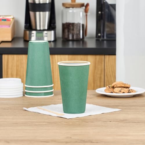 Ripple Wall Coffee Cups 25 Count 16 Ounce Insulated Forest Green Paper Cups