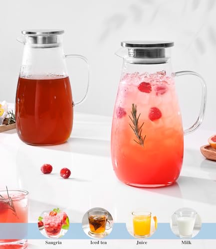 64oz Glass Borosilicate Pitcher with Lid and Handle for Fridge