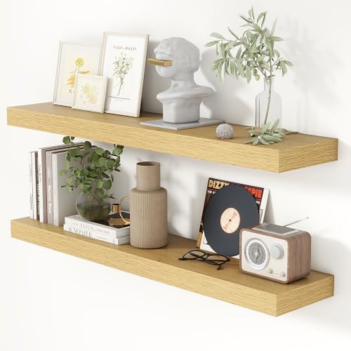 40 Inch Floating Shelves for Wall 8 Inch Deep Oak Shelves Set of 2