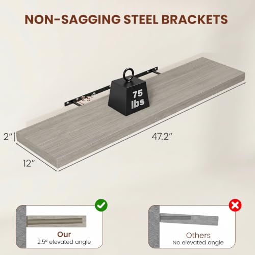 Deep Floating Shelves 48x12” Set of 2 (2 Count)