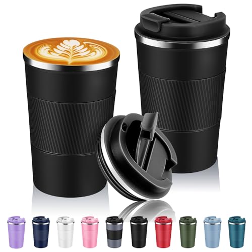 13 oz Stainless Steel Insulated Travel Coffee Mug with Fip Lid Bulk 2 Pack (2 Count)