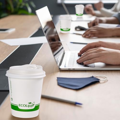 200 Count 8 oz Compostable Paper Coffee Cups with CPLA Lid