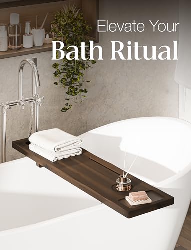 39"L Wooden Bathtub Tray with Adjustable Legs and Essentials Holders