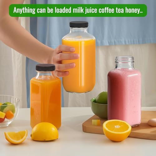 8 oz 6 Pack Glass Juice Bottles with Lids (6 Count)