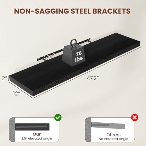 Deep Floating Shelves 48x12” Set of 2 (2 Count)