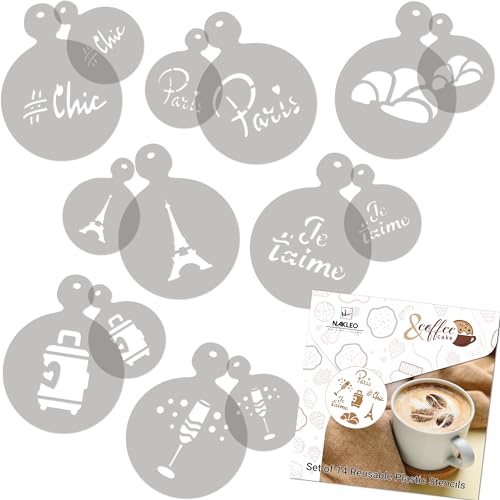 Coffee Stencils and Cookies Decoration 14Pcs 2.8”x2.8” and 4.3”x4.3” (14 Count)