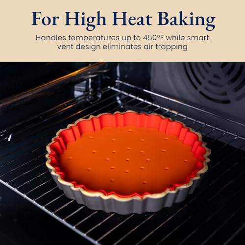 All-in-One Fluted Tart Pan 9 Inch Removable Bottom Set with Patented Silicone Crust Shaper & Pie Weight | Nonstick Carbon Steel Quiche Baking Dish & Tart Molds for Baking - PFOA & PTFE-Free