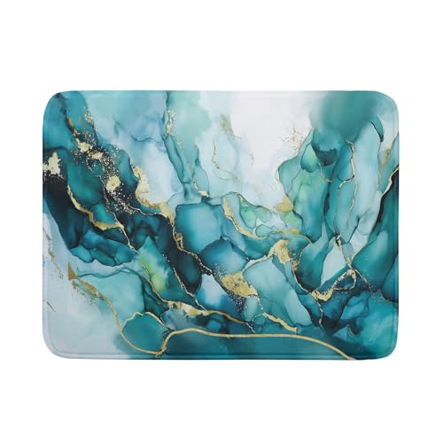 Teal Marble Dish Drying Mat Turquoise Blue Marbling Print Dish Drainer Mats 18"x24" Modern Granite Microfiber Reversible Dish Drying Rack Pad Protector for Kitchen Countertop Decor