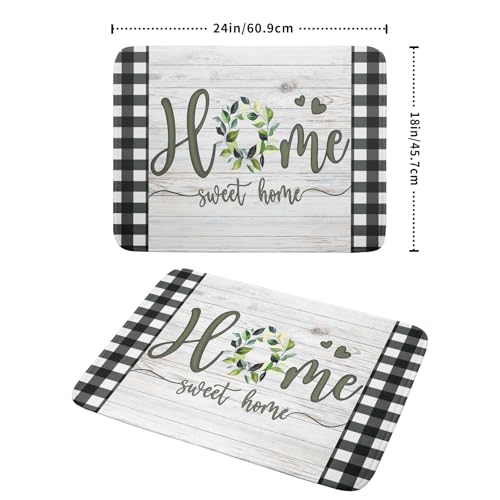 Home Sweet Home Dish Drying Mat 18x24 Inch Spring Summer Green Leaf Wreath Dish Drainer Mats Rustic Wood Board Microfiber Dish Drying Rack Pad for Kitchen Countertop Farmhouse Decor