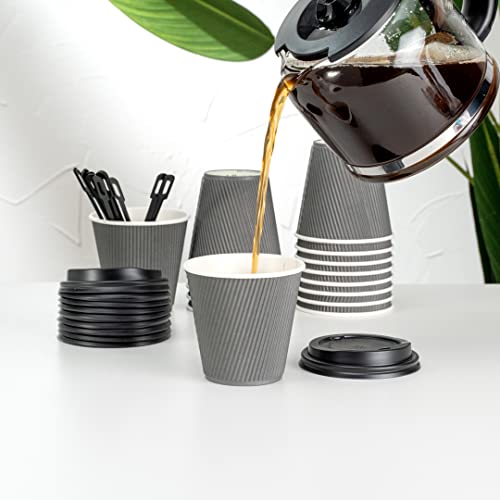 Coffee Cups 500 Pack of 8 oz Paper Ripple Wall Espresso Cups Insulated Leakproof Disposable (500 Count)