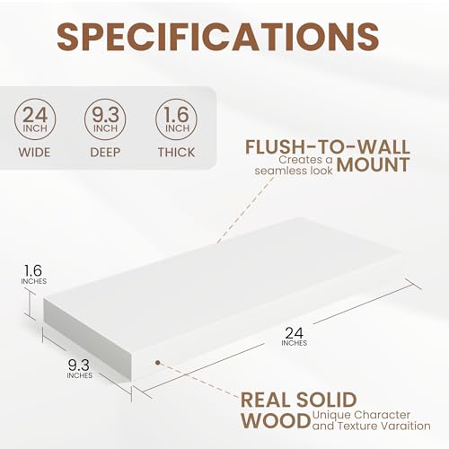 White Floating Shelves 24 Inch Long (2 Count)
